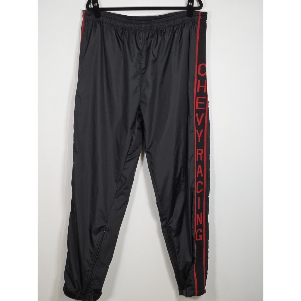 Pro Edge Mens XL Chevy Racing Black Nylon Track Pants Elastic Waist Joggers